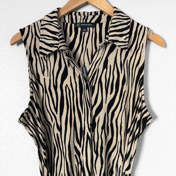 INC Zebra Print Shirtdress in Black and Tan Womens Medium Neutral Animal Print - Picture 2 of 15